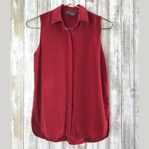 Vince Sleeveless Button Down Blouse SZ 4 Silk Red